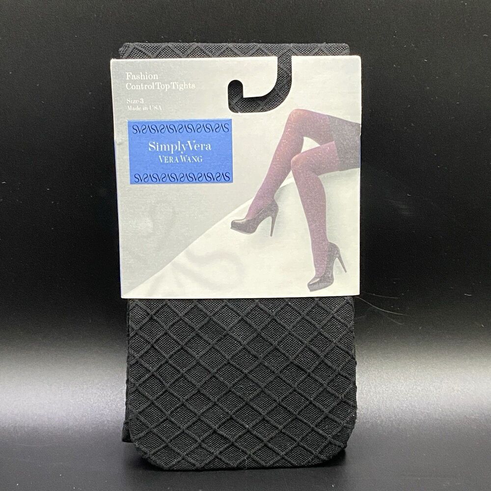 Simply Vera Vera Wang Black Textured Diamond Fashion Control Top Tights Size 3